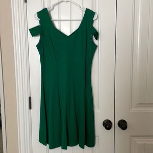 Cold Shoulder Fit and Flare Green Party Dress